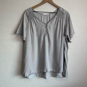 Jane and Delancey Blouse 1X Gray Boho Flowy Sleeve High Low Casual Minimal
